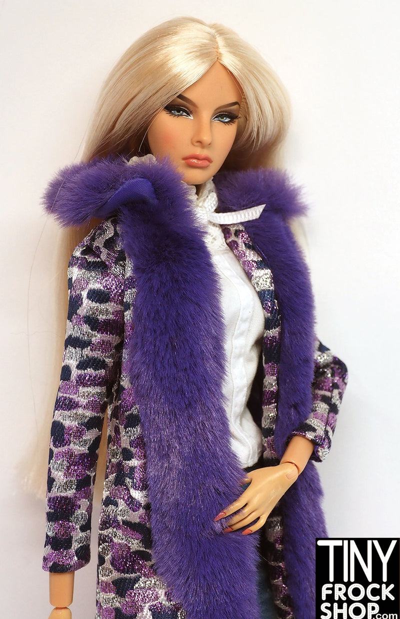 Integrity Poppy Parker Ultra Violet Purple Brocade Coat with Fur