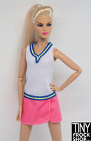 12" Fashion Doll White and Pink with Stripes Tennis Dress - Tiny Frock Shop