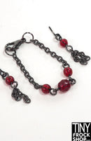 12" Fashion Doll Dark Silver and Red Bead Necklace with Earrings by Pam Maness