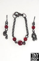 12" Fashion Doll Dark Silver and Red Bead Necklace with Earrings by Pam Maness