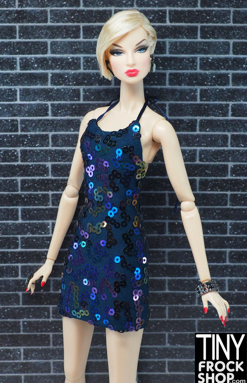 TINY FROCK - OOAK Blue Iridescent Sequin Halter Dress