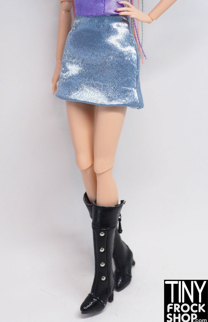 Integrity In Control Erin Ice Blue Super Sheen Satin Mini Skirt