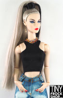 12" Fashion Doll Black Racer Cropped Tricot Top - Tiny Frock Shop
