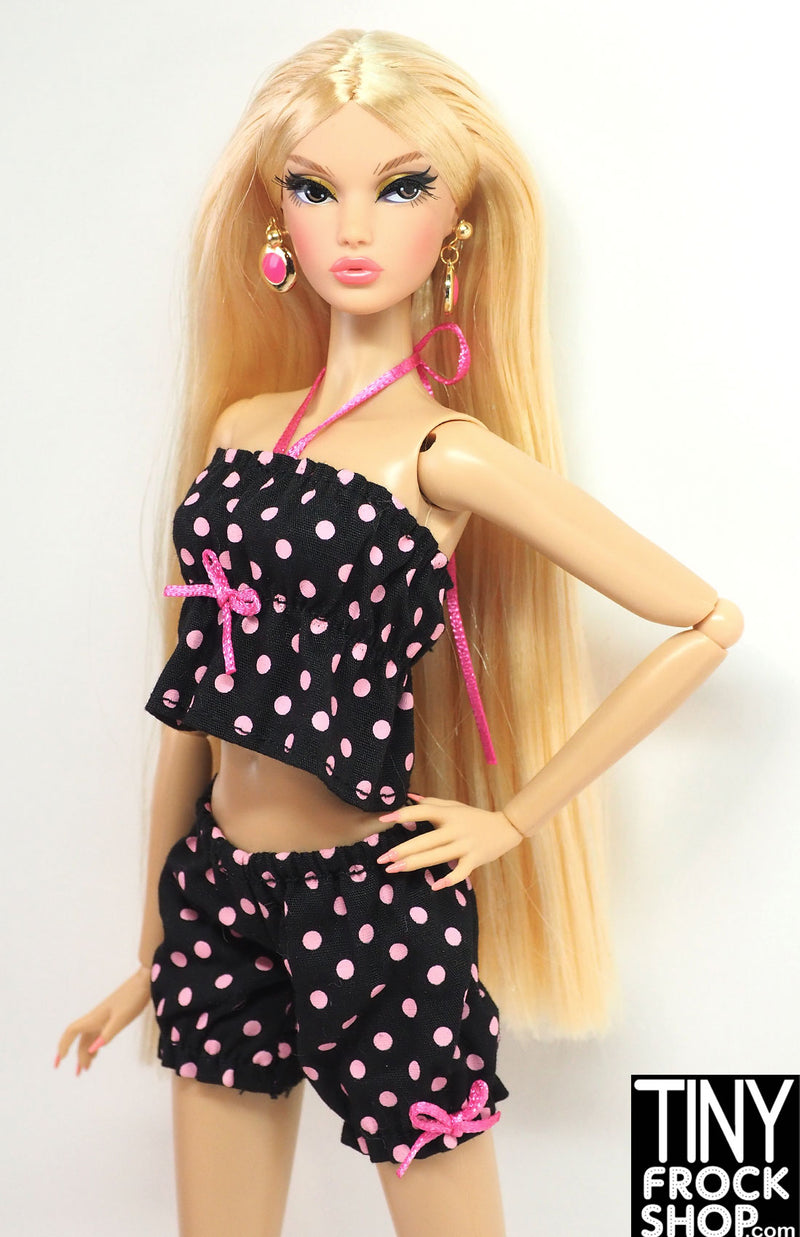 12" Fashion Doll Black and Pink Dot Top and Bottom Set