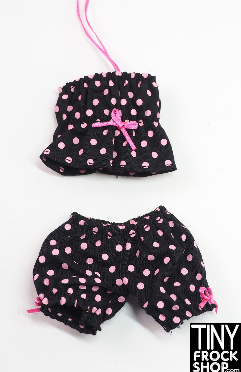 12" Fashion Doll Black and Pink Dot Top and Bottom Set