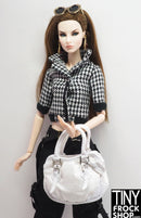 12" Fashion Doll White Fabric and Vinyl Signature Handbag - Tiny Frock Shop
