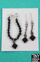 12" Fashion Doll Jet Beads and Square Stone Necklace and Earring Set by Pam Maness