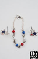 12" Fashion Doll Red, White and Blue Beads and Stars Necklace and Earring Set by Pam Maness