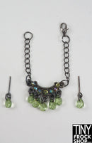 12" Fashion Doll Dark Silver and Green Collar Necklace and Earring Set by Pam Maness