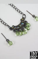 12" Fashion Doll Dark Silver and Green Collar Necklace and Earring Set by Pam Maness