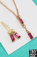 12" Fashion Doll Gold and Ruby Rectangle Necklace and Earring Set by Pam Maness
