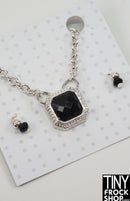 12" Fashion Doll Silver and Square Jet Necklace and Earring Set by Pam Maness