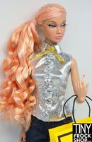 12" Fashion Doll Silver Lame Ruffle Top with Gold Bow - Tiny Frock Shop