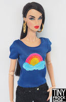 12" Fashion Doll Blue Vintage Rainbow Raw Edge Top