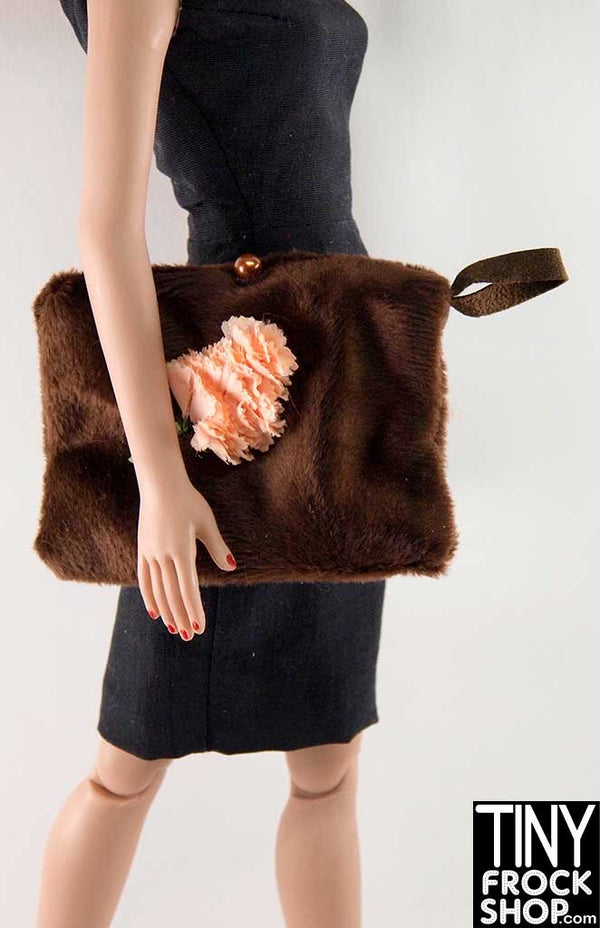 16 Inch Fashion Doll Brown Faux Fur Mega Clutch With Flower