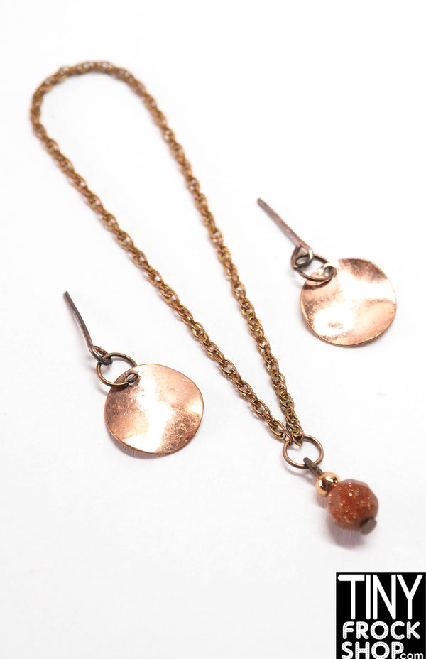 12" Fashion Doll Copper Sparkle Pendant and Earring Set