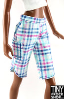 12" Fashion Doll Pastel Curved Bottom Plaid Shorts - Tiny Frock Shop