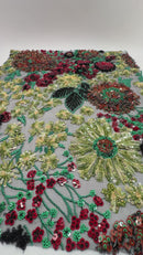 12" Fashion Doll F0284 Fabulous Multi Sequined Flowers on Black Fabric