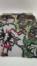 12" Fashion Doll F0283 Fabulous Multi Sequined Designs on Black Fabric