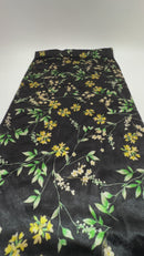 12" Fashion Doll F0296 Satiny Multi Colored Flowers on Black Fabric