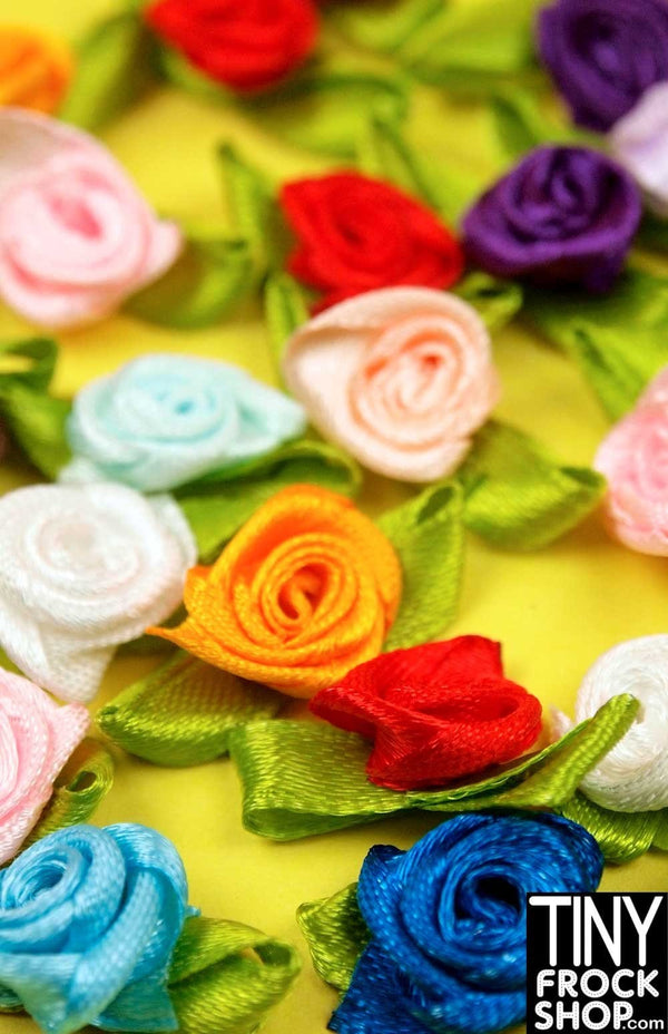 1 Inch - Barbie Sized Mixed Color Rosette Trim With Leaves - Pack Of 12! - Tiny Frock Shop