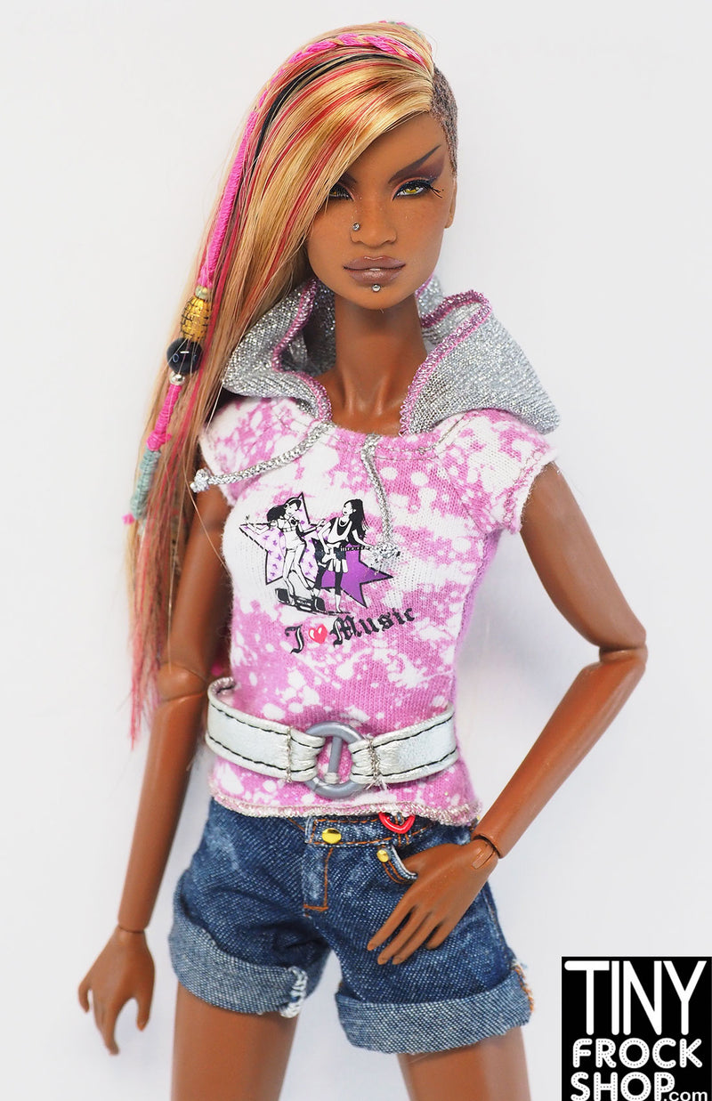 12" Fashion Doll Tie Dye Pink Graphic Hoodie Top