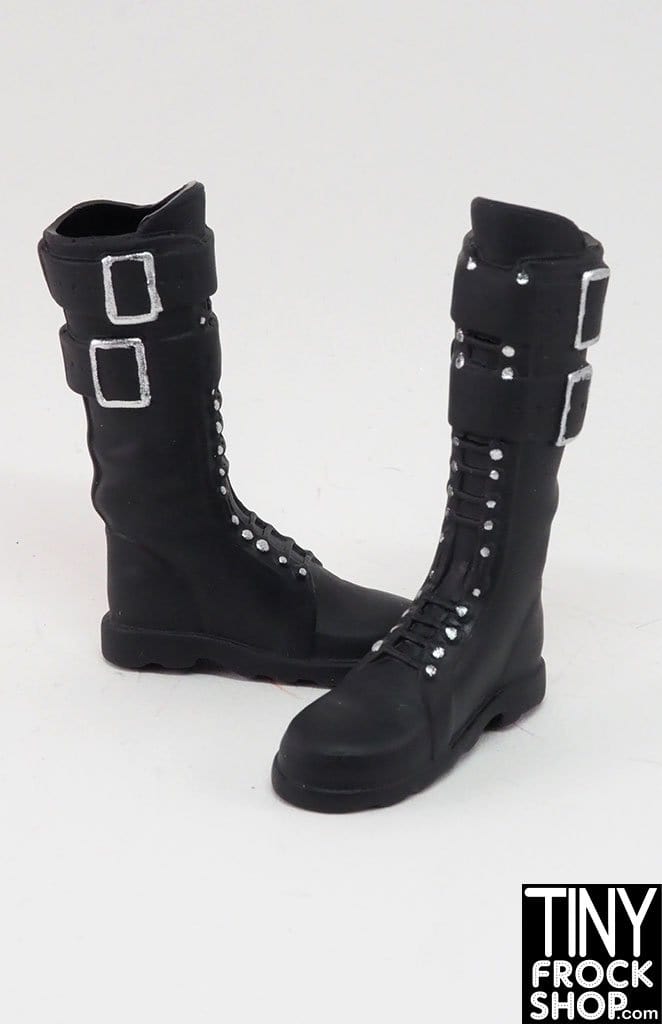 12" Fashion Doll Tall Soft Combat Black Buckle Boots