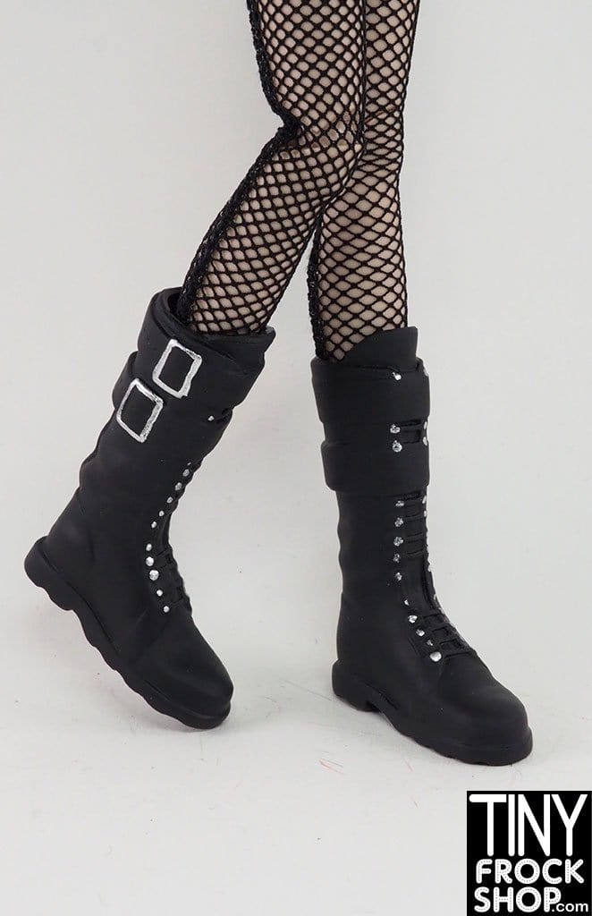 12" Fashion Doll Tall Soft Combat Black Buckle Boots