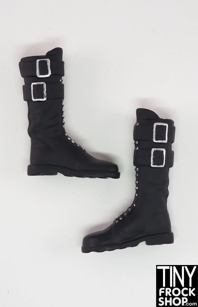 12" Fashion Doll Tall Soft Combat Black Buckle Boots