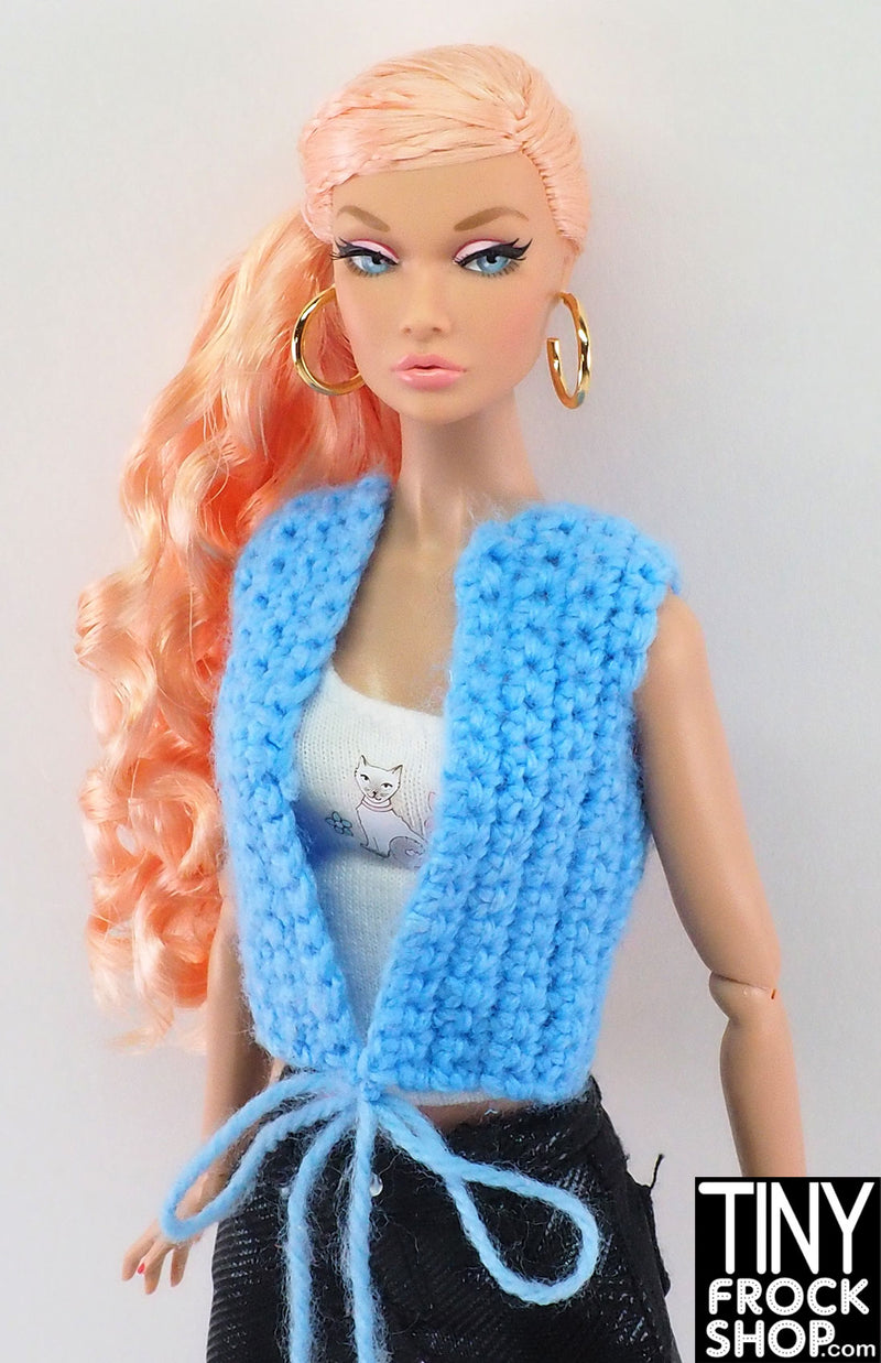 12" Fashion Doll Light Blue Micro Crochet Vest Top with Tie at Bottom