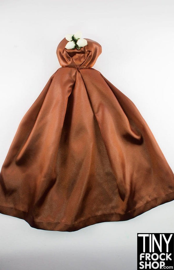 16" Gene Marshall Copper Satin Strapless Dress With Roses - TinyFrockShop.com