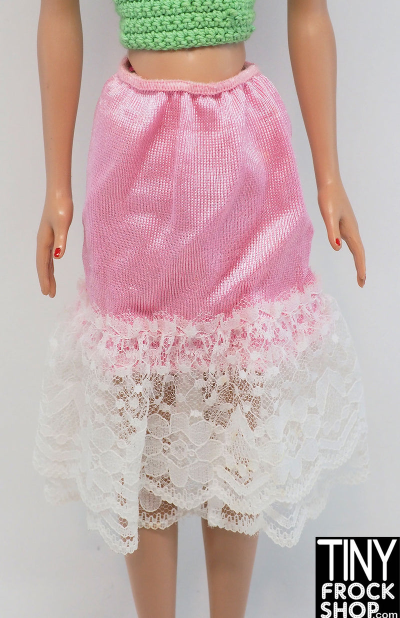 16 Inch Doll Pink and White Lace Slip