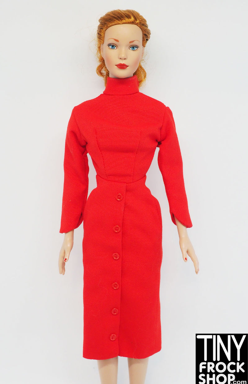 16 Inch Doll Red Long Sleeve Wool Like Dress