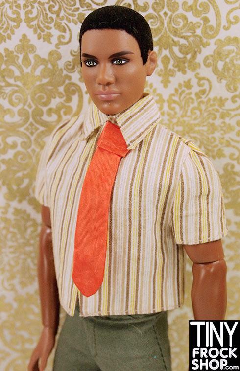 12" Male Fashion Doll 1970s  Striped Shirt Orange Tie