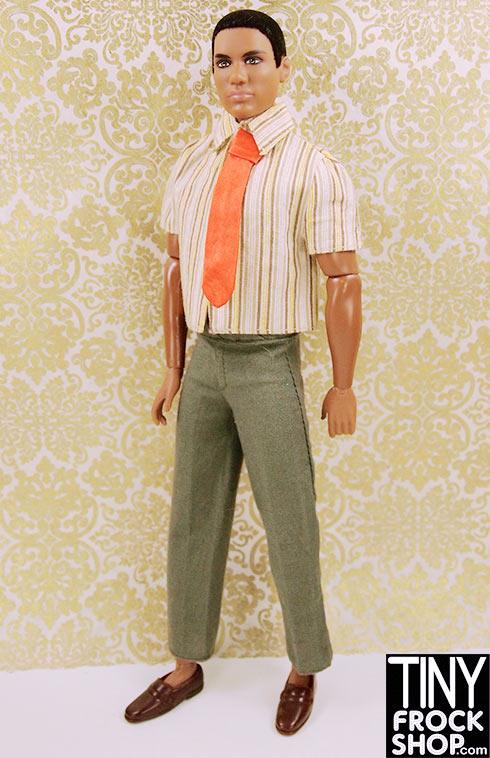 12" Male Fashion Doll 1970s  Striped Shirt Orange Tie