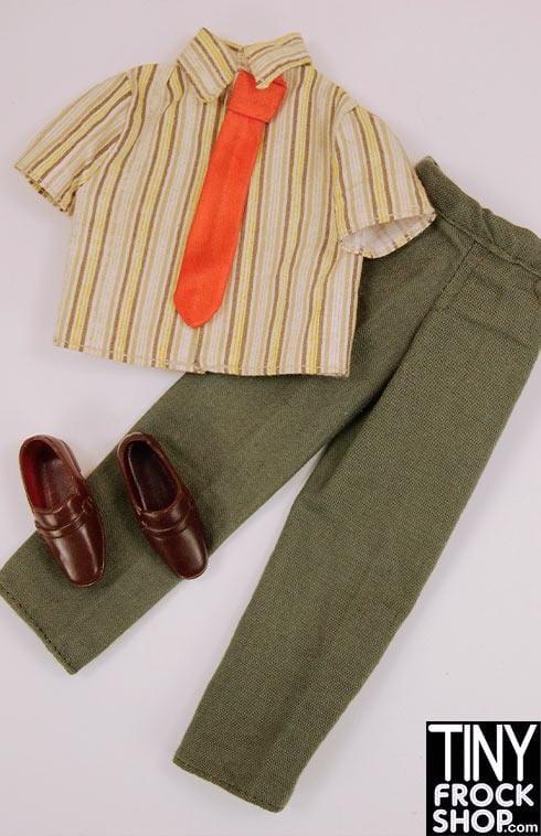 12" Male Fashion Doll 1970s  Striped Shirt Orange Tie