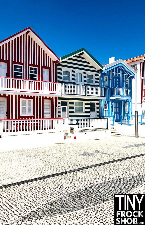 A-283 12" Fashion Doll Photography Background -Standard - Portuguese Beach Houses