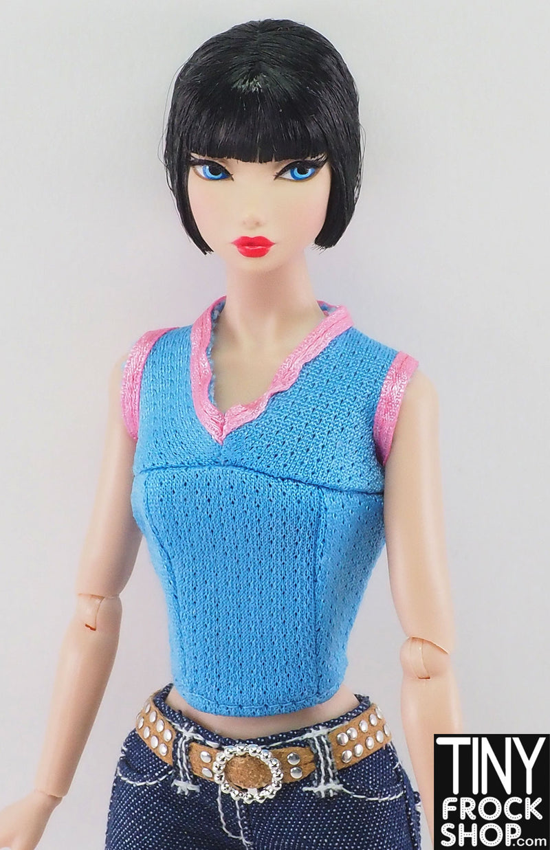 12" Fashion Doll Blue Football Knit Top
