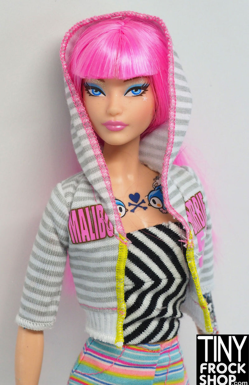 Barbie® Grey and White Striped Malibu Hoodie