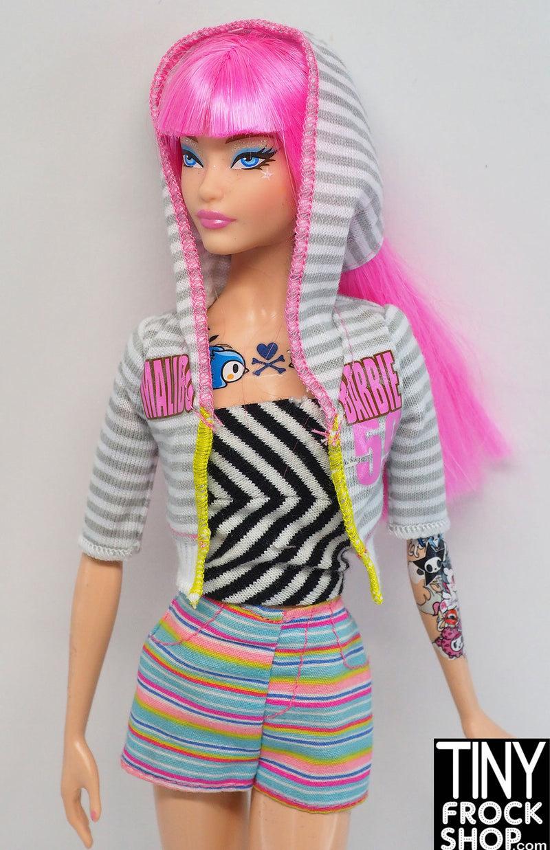 Barbie® Grey and White Striped Malibu Hoodie
