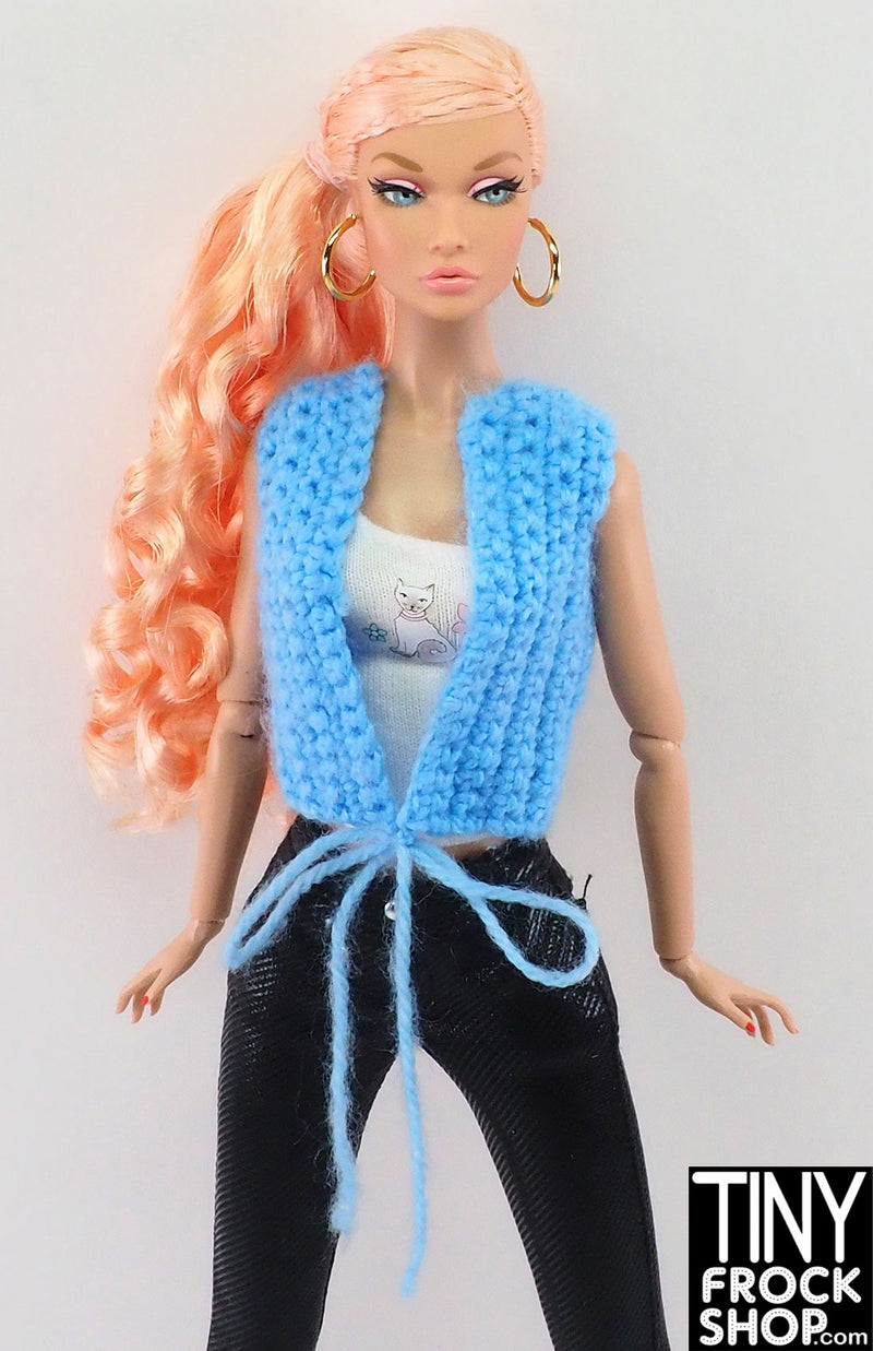 12" Fashion Doll Light Blue Micro Crochet Vest Top with Tie at Bottom