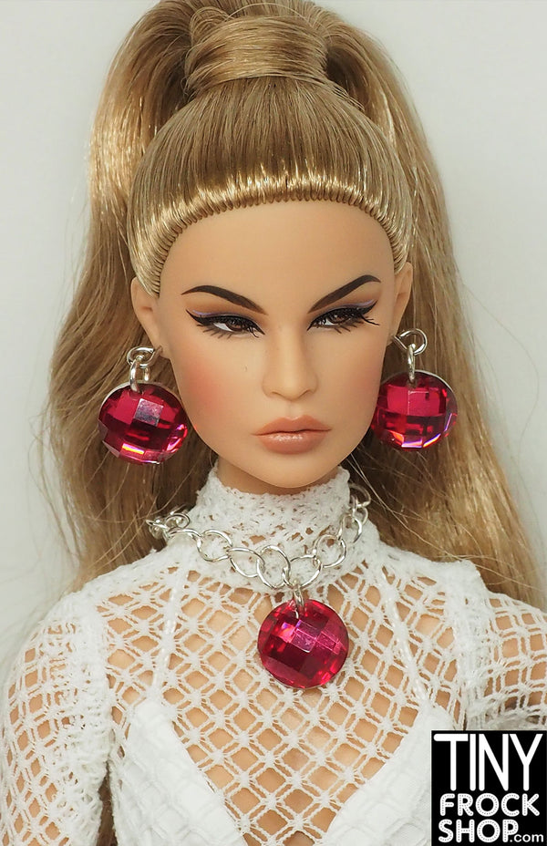12" Fashion Doll Ruby Faceted Round Necklace and Earring Set by Pam Maness