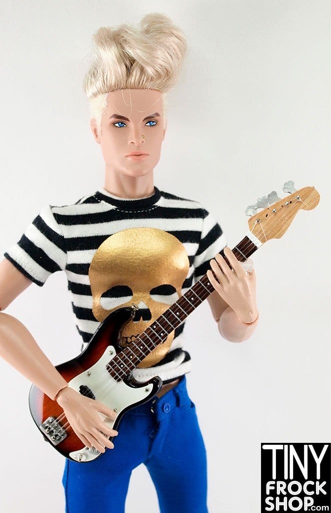 12" Fashion Doll D Brown And White Bass Guitar