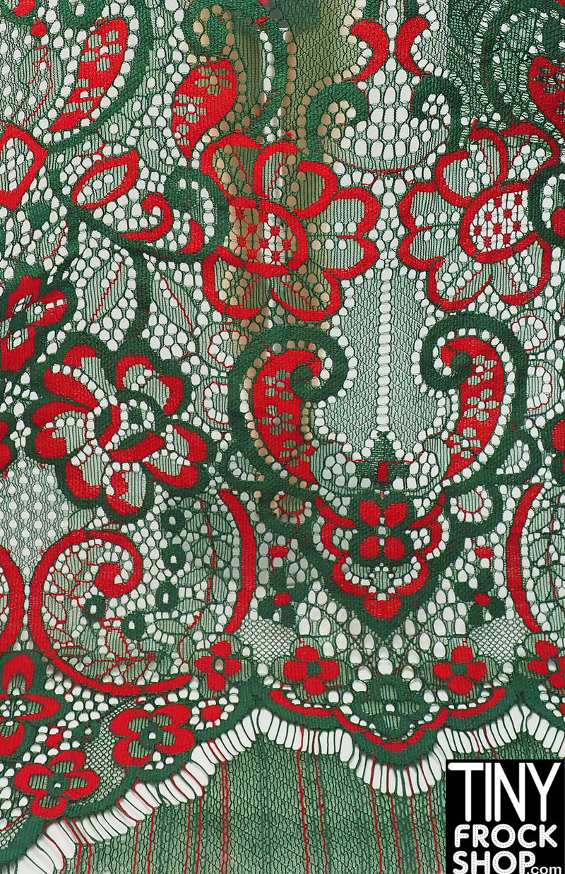 12" Fashion Doll F0122 Red and Green Lace Fabric
