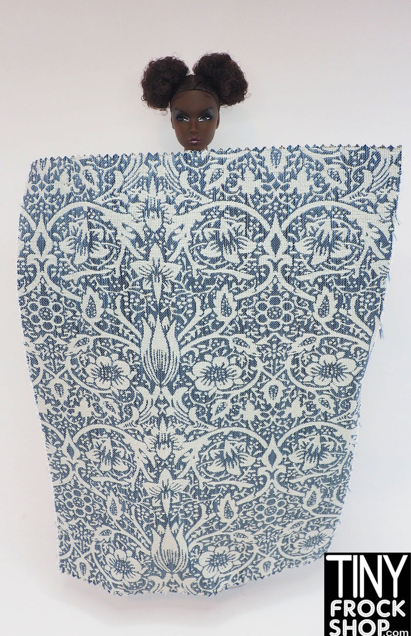 12" Fashion Doll Blue Brocade Fabric - More Styles