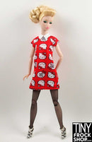 12" Fashion Doll HK Red Graphic Geek Chic Red Dress - Tiny Frock Shop