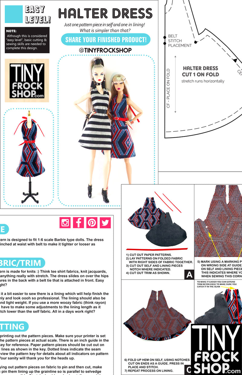 Tiny Frock Shop 12 Fashion Doll Knit Halter Dress - Downloadable