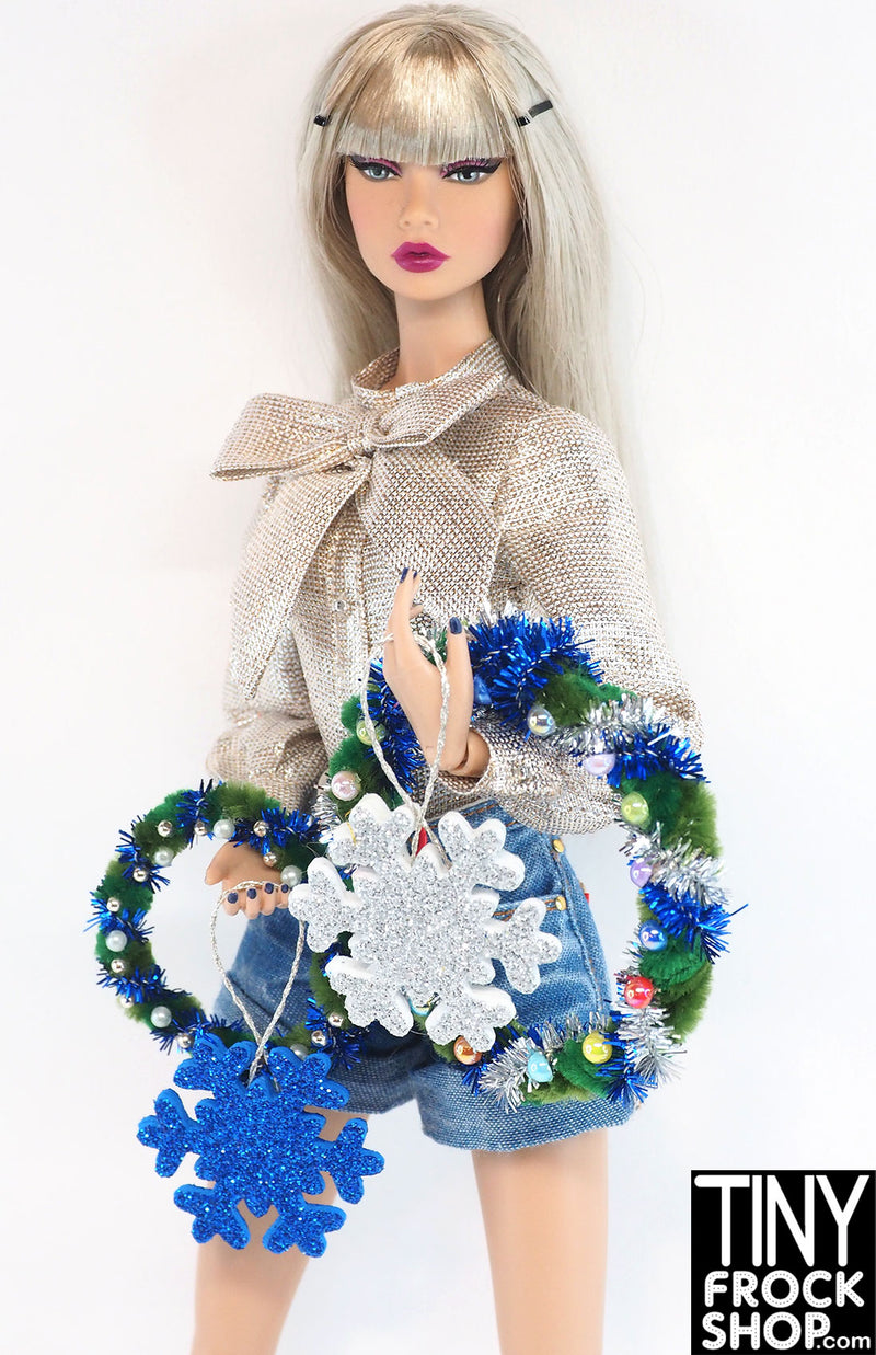 12" Fashion Doll Holiday Blue Wreath Set By Ash Decker