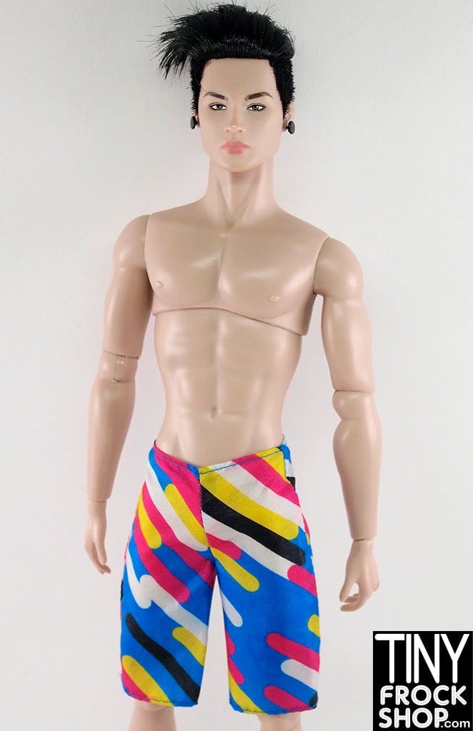 12" Male Fashion Doll Nylon Modern Linear Swim Trunks