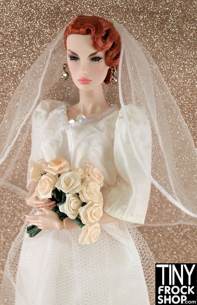12" Fashion Doll Puff Bell Sleeve Wedding Dress With Deep V Back And Veil